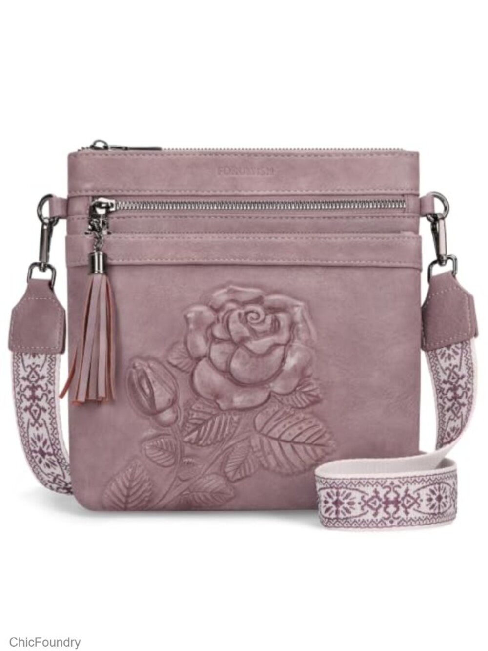 Vegan Leather Crossbody Bag Women Floral Embossed Purse